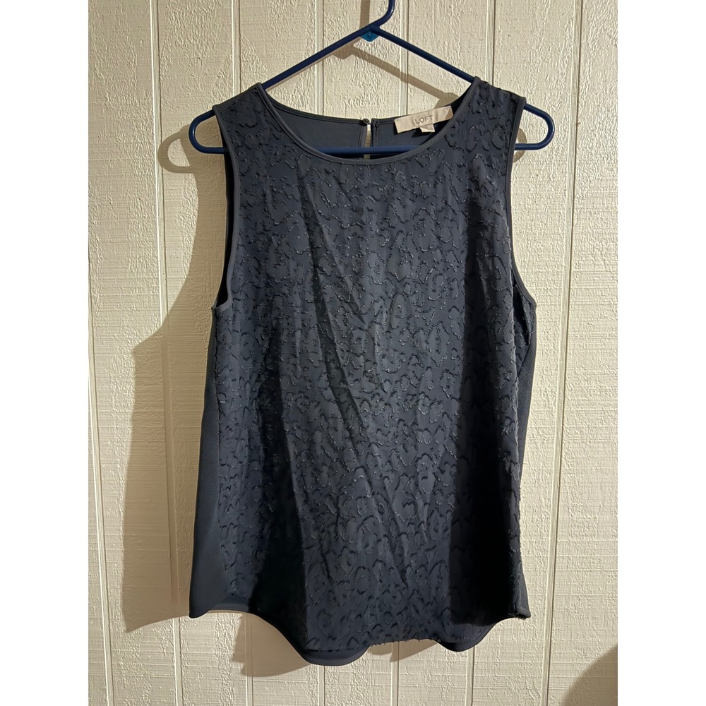 Loft Womens Sleeveless Textured Animal Print Shell Blouse Navy Blue Size M